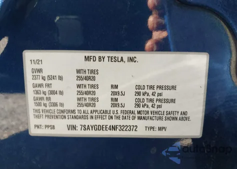 2022 Tesla Model Y Long Range Dual Motor All-Wheel Drive from USA, damaged, VIN 7SAYGDEE4NF322372